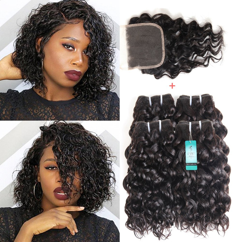 Water Wave Bundles Lace Closure Udu 12A Wet And Wavy Human Hair Bundles Closure