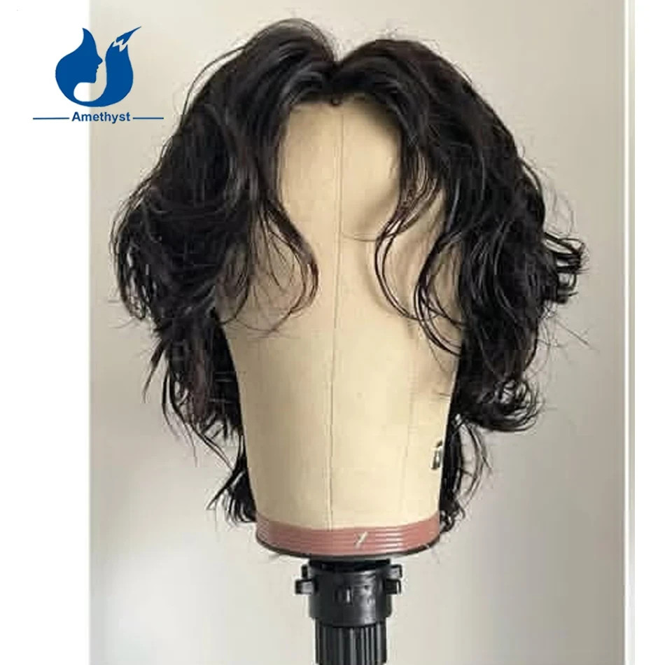 Natural Wavy Men’s Human Hair Wig Short Bob Wolf Cut 13×6 Lace Front Male Wig