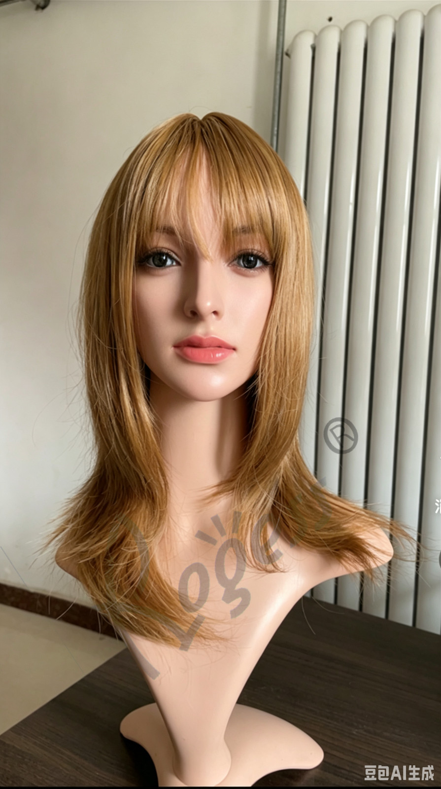 Brown Layered Shoulder-Length Wig with Bangs Heat Resistant Synthetic Hair5253