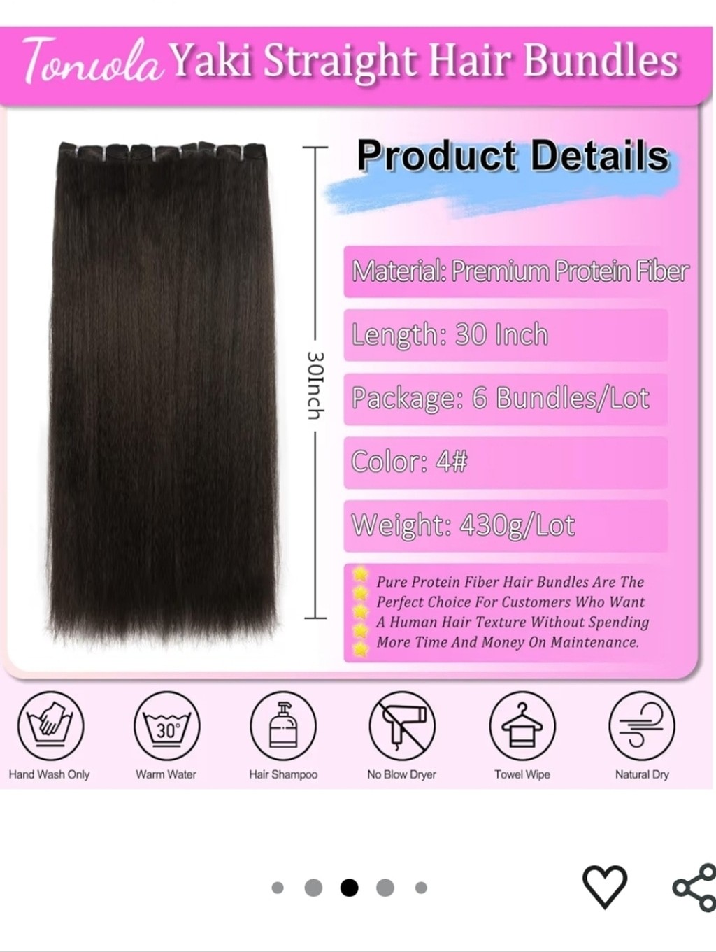 Yaki Straight Hair Bundles Pure Protein Fiber 6 Bundles, 30 Inches