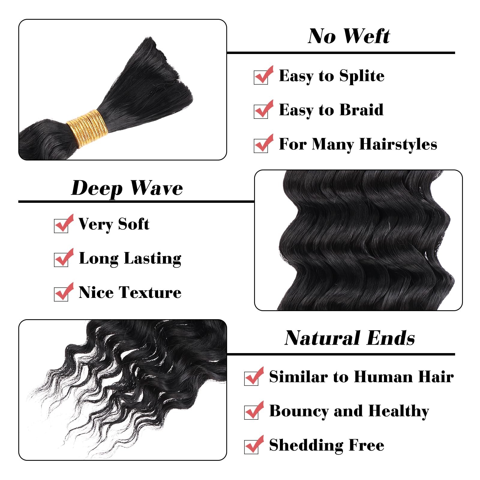 Braiding Hair for Boho Braids 18 Inch 2 Bundles Natural Black Water Wave Bulk…