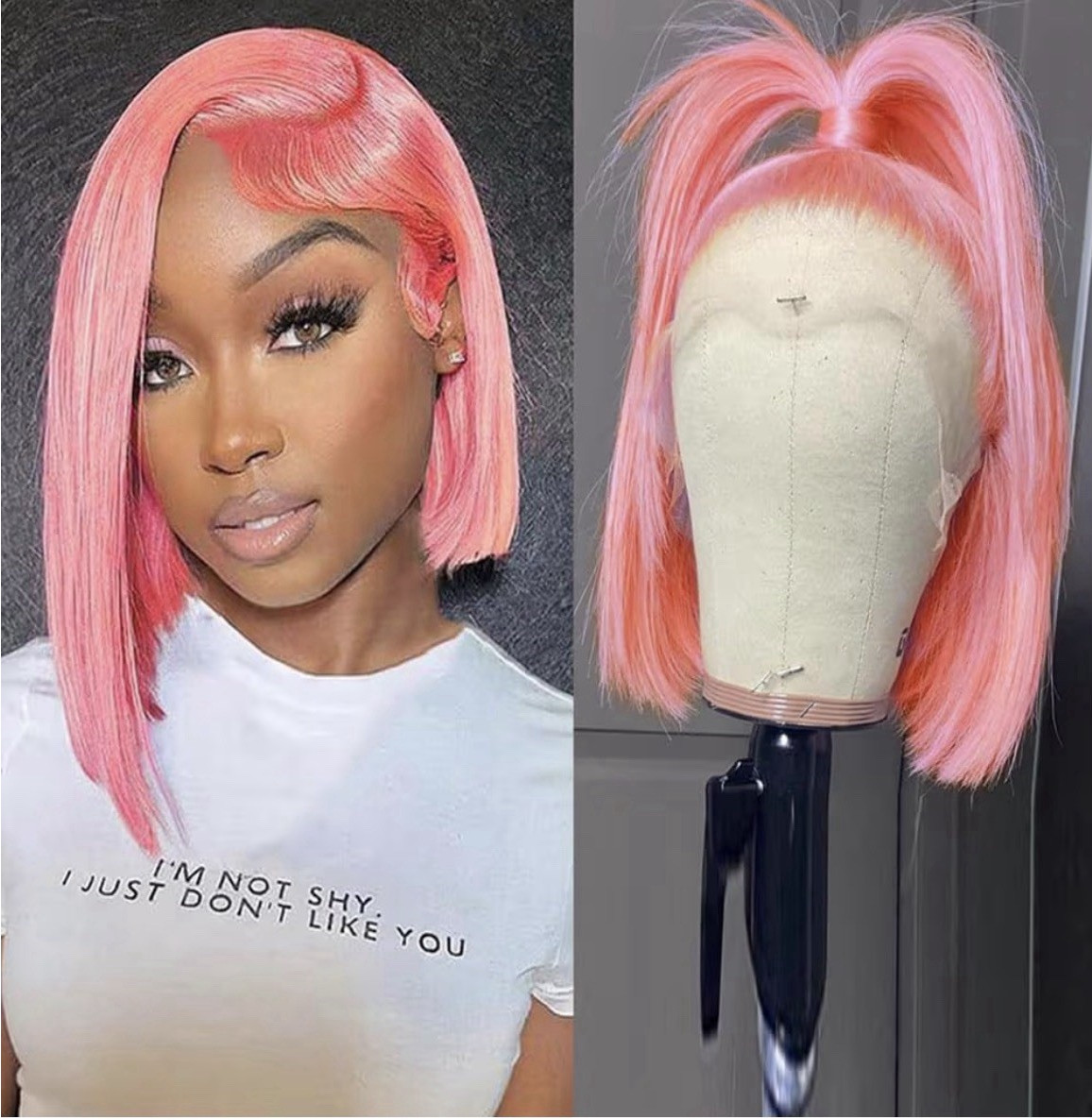 Pink Straight Lace Front Bob Wig, C-Part, Women’s Fashion, 11-20 in