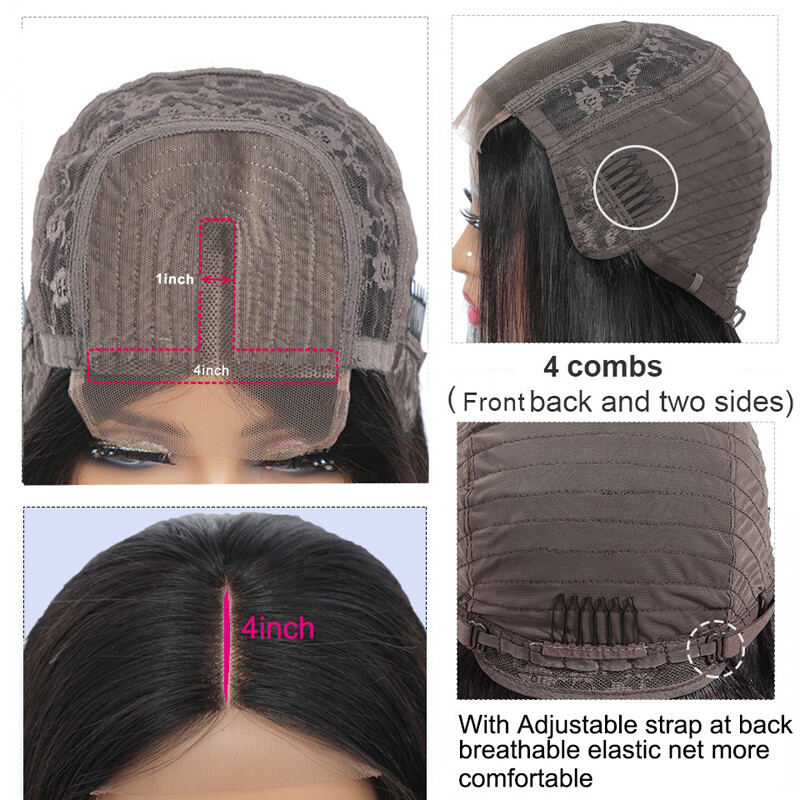 T-part 4*1 Lace Wig Brazilian 100% Human Hair Natural Color Straight Body Wave