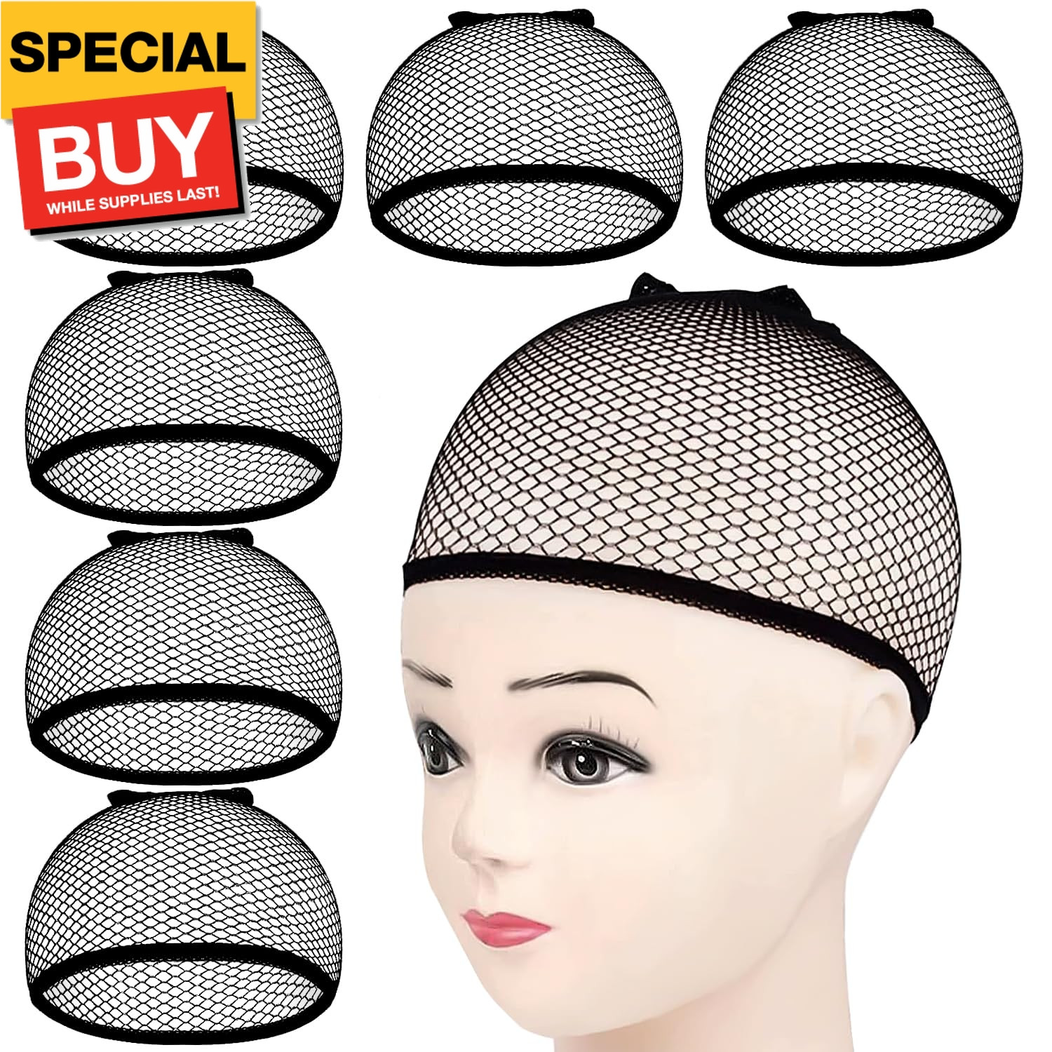 6PCS Wig Cap Non Slip, Black Mesh Net Wig Caps for Women Men, Kids, Weaving Hair