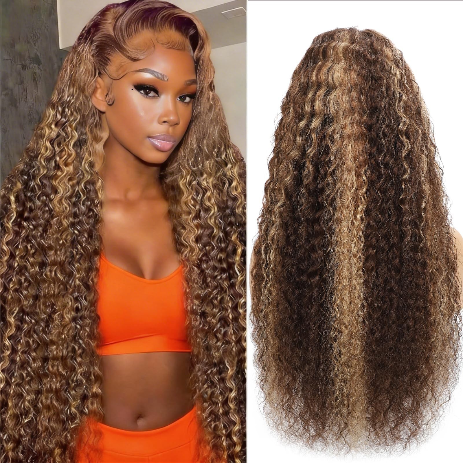 30″ Honey Blonde Deep Wave Lace Front Wig – 220 Density, Pre-Plucked, Real Hair