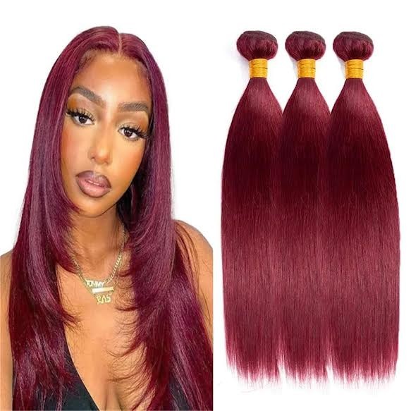 Extension Straight Human Virgin Hair 99J Wine Red Bundle 30 32 34 NEW w/Cap