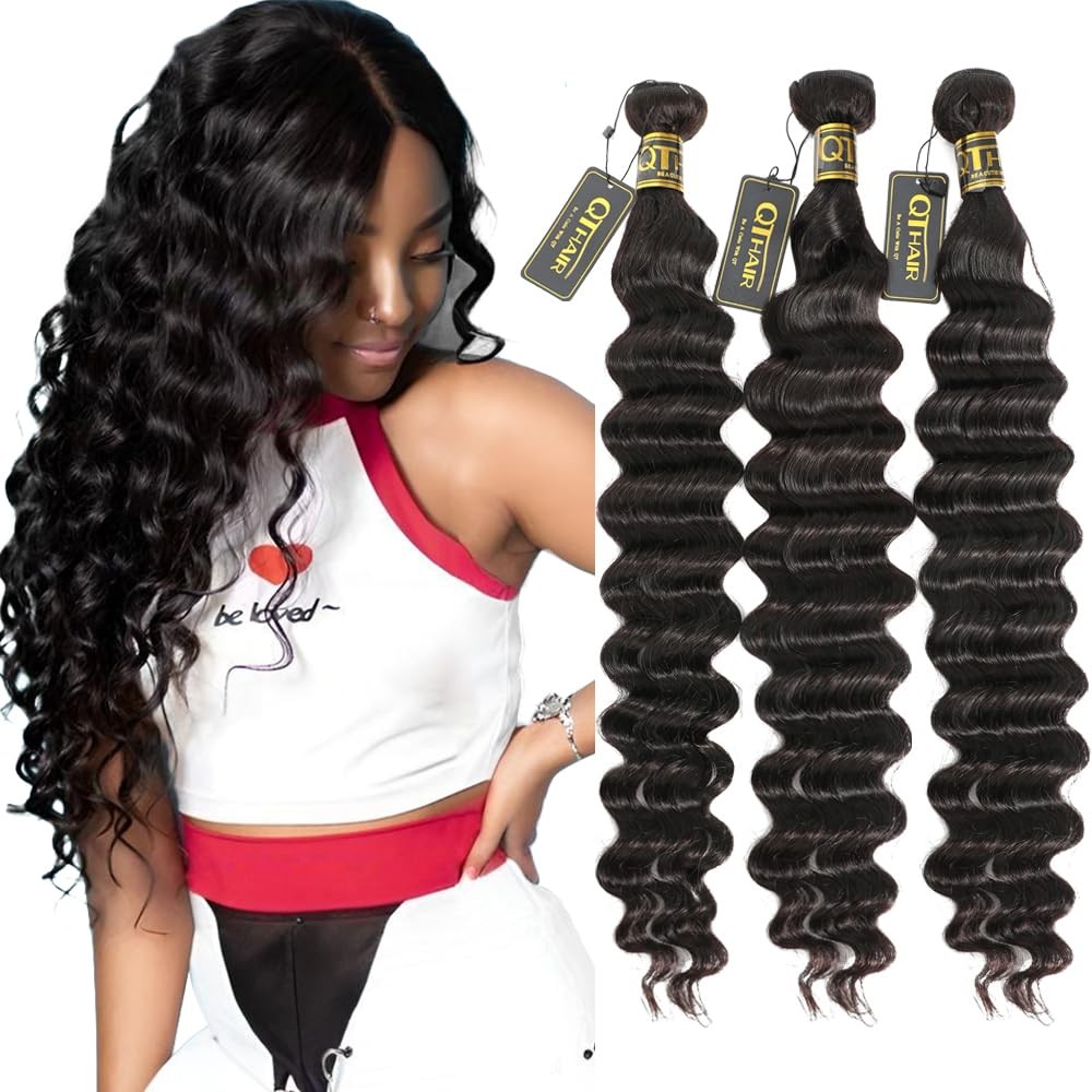 Qthair 18A Brazilian Virgin Hair Loose Deep Wave Human Hair Bundles 100