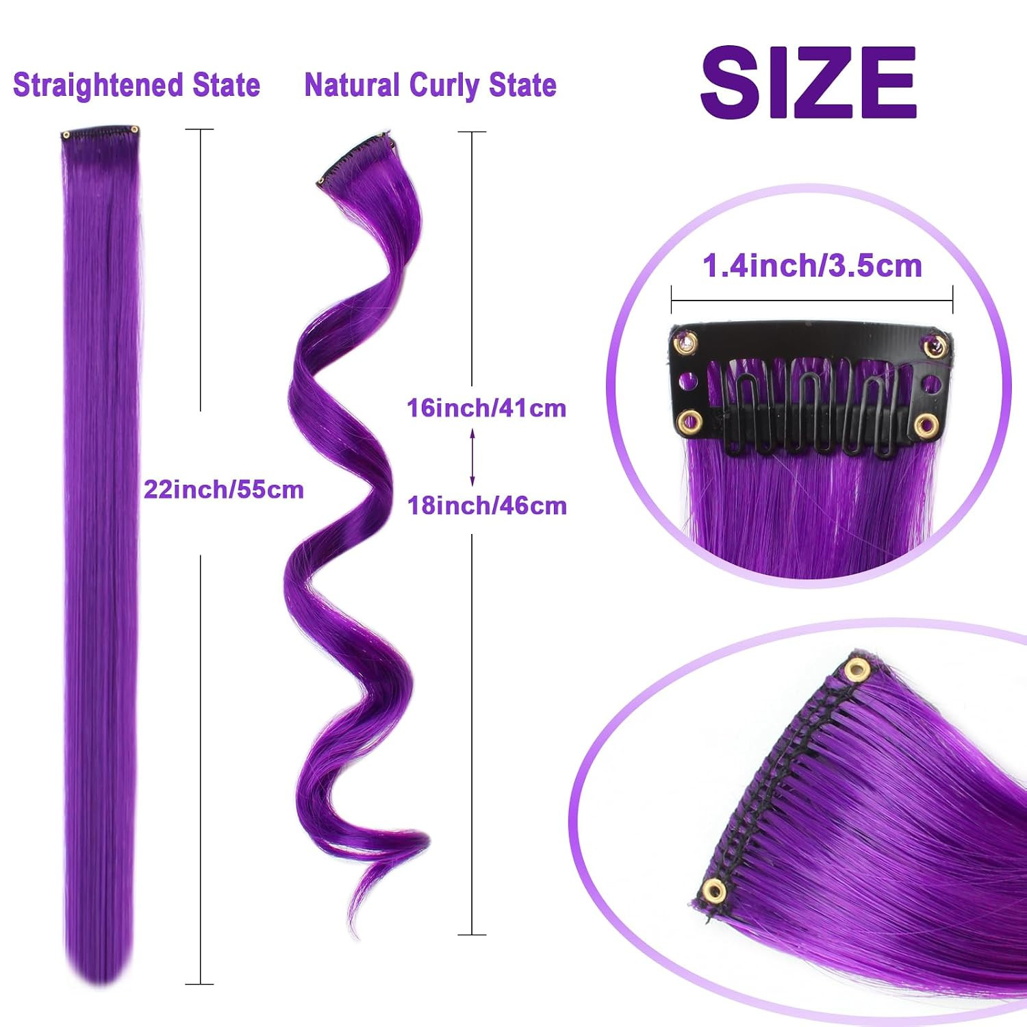 10 PCS Purple Hair Extensions, Curly Wavy Synthetic Hairpieces Clip in Rainbow N
