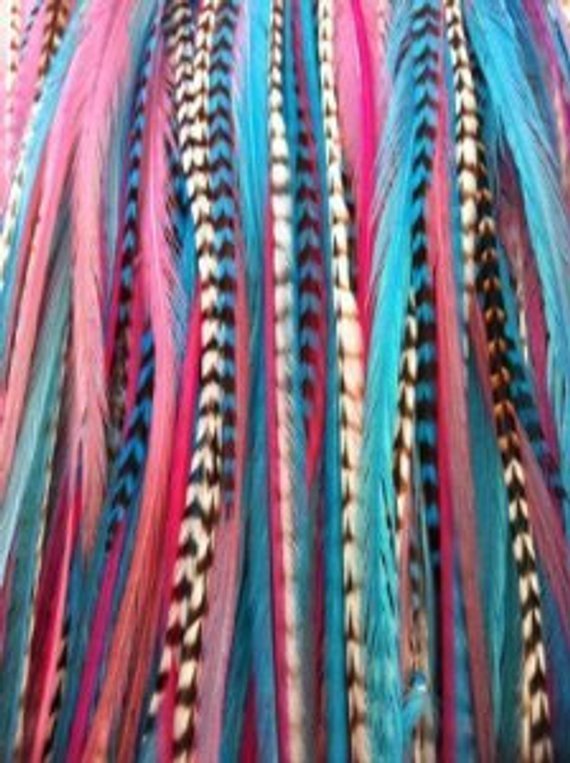 7-10 inch Mermaid Feathers 100% Real Hair 5 Feather Extensions bonded at the tip
