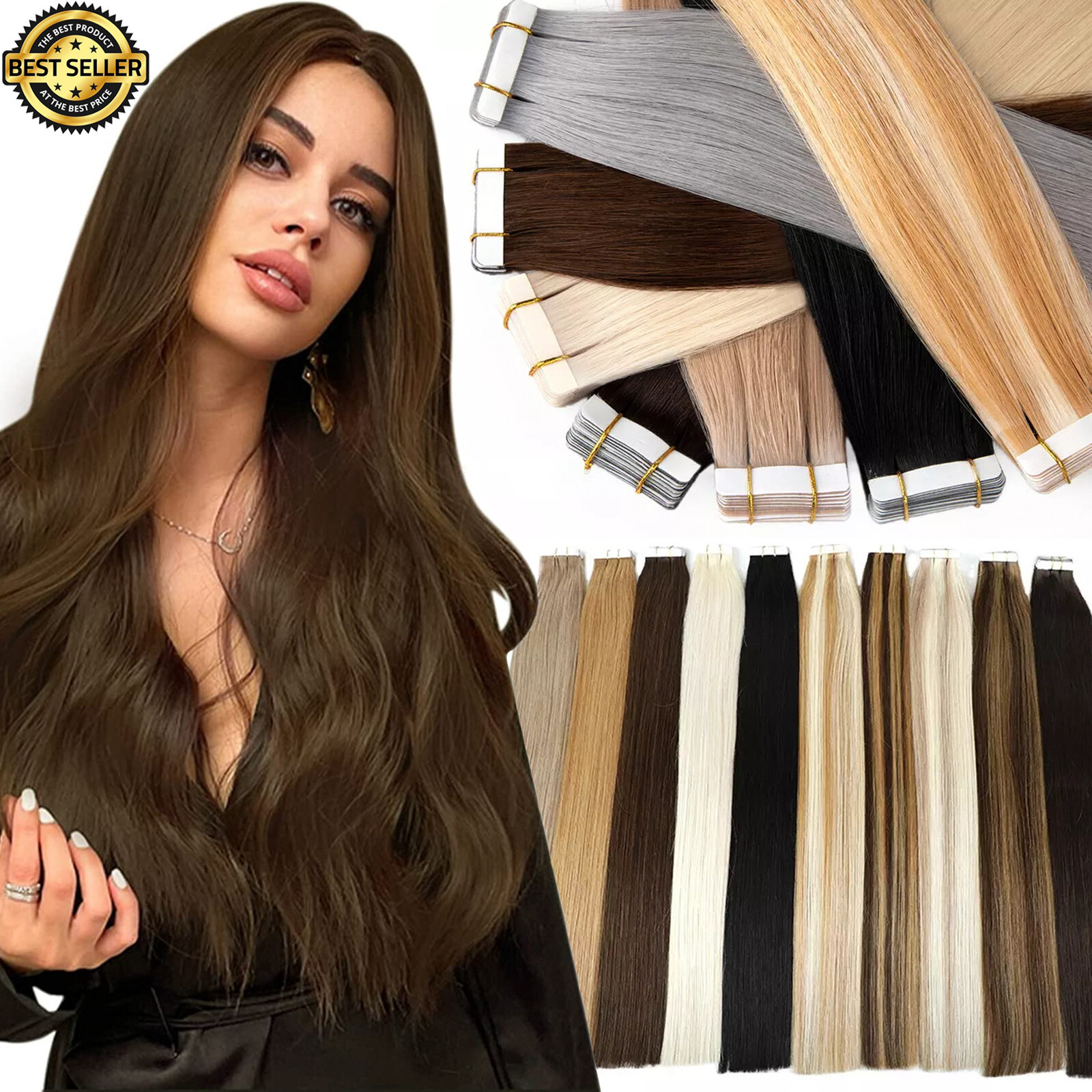 Tape In Hair Extensions Real Human Hair Skin Wefts Remy Cuticle European Hair12A
