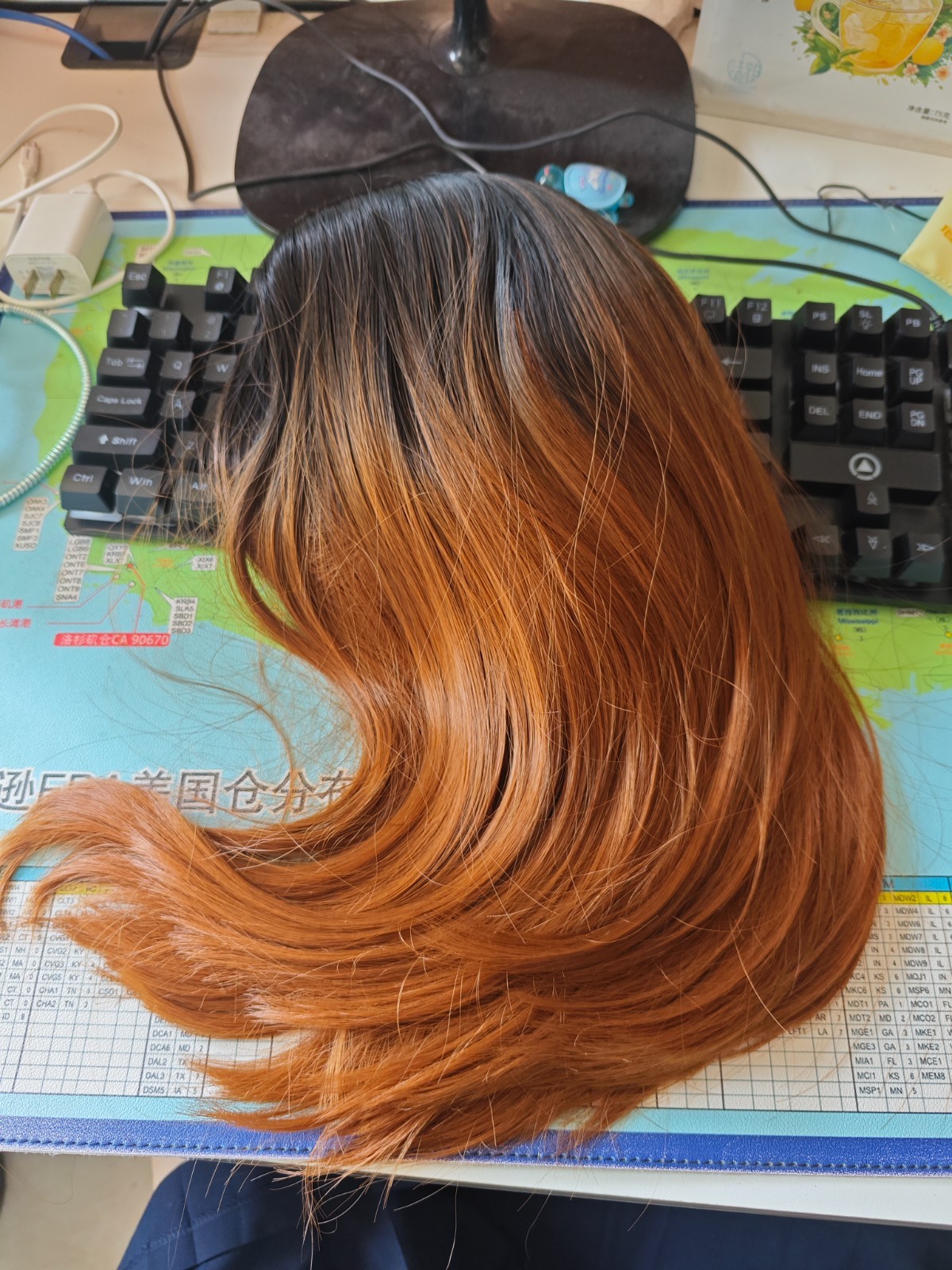 Black to Brown Ombre Long Wavy Synthetic Wig for Women Natural Middle Part Hair