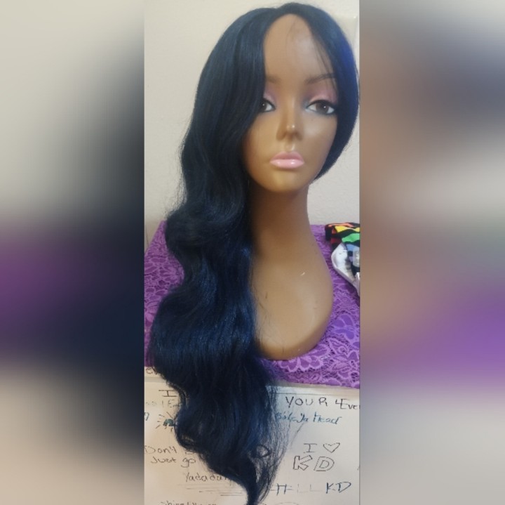 Human Bland Navy Blue And Black Side Part Wig