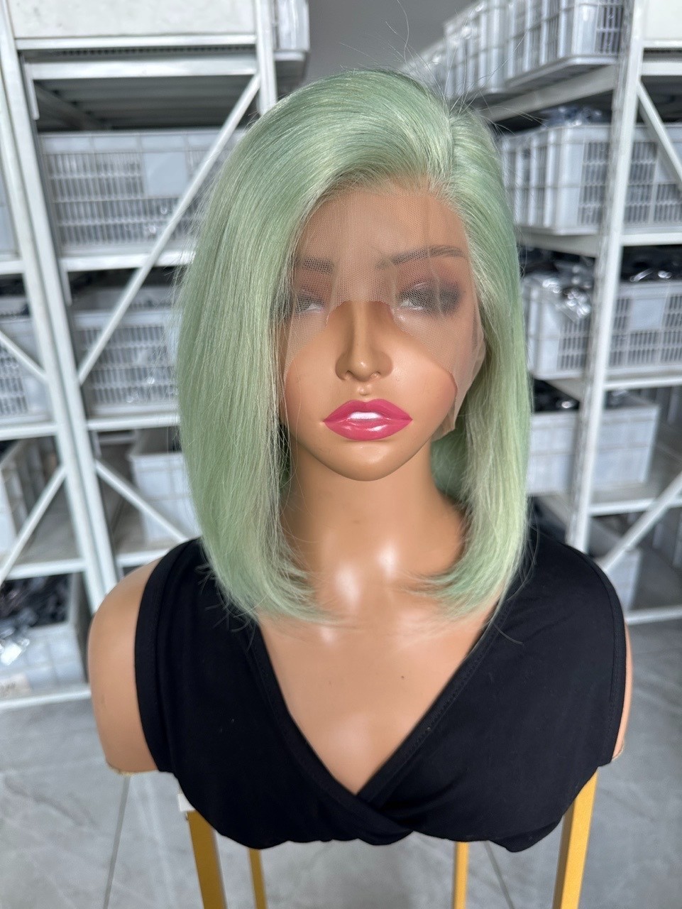 High Quality Green 10inch Bob Full Lace Wig Brazilian Human Hair For Black Women