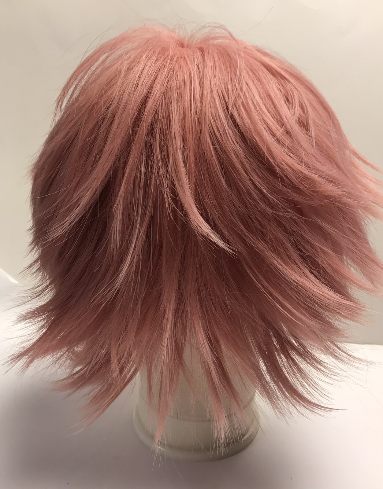 Anogol Hair Cap+Pink Anime Cosplay Wig Short Synthetic Hair Shag Cut Adjustable