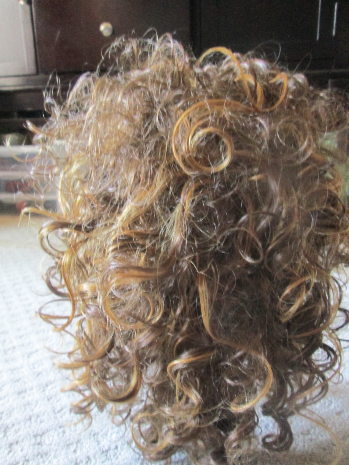 Qianbaihui Reddish Brown Curly Wig Adjustable Stylish Hairpiece