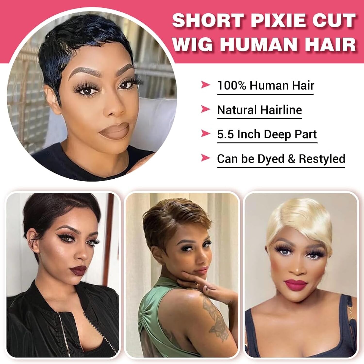 Short Pixie Lace Front Wig, Side Part, HD Lace, Pre-Plucked, Natural Color