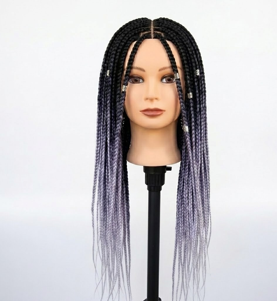 Pack Of 2, 24” Afro Twist Braid Black with Grey Ombre Synthetic Kanekalon Braid