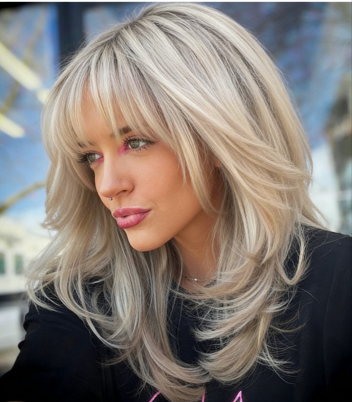 Ombre Ash Blonde Wigs with Bangs 100% Human Hair Lace Front Wigs Cap S 21.5inch