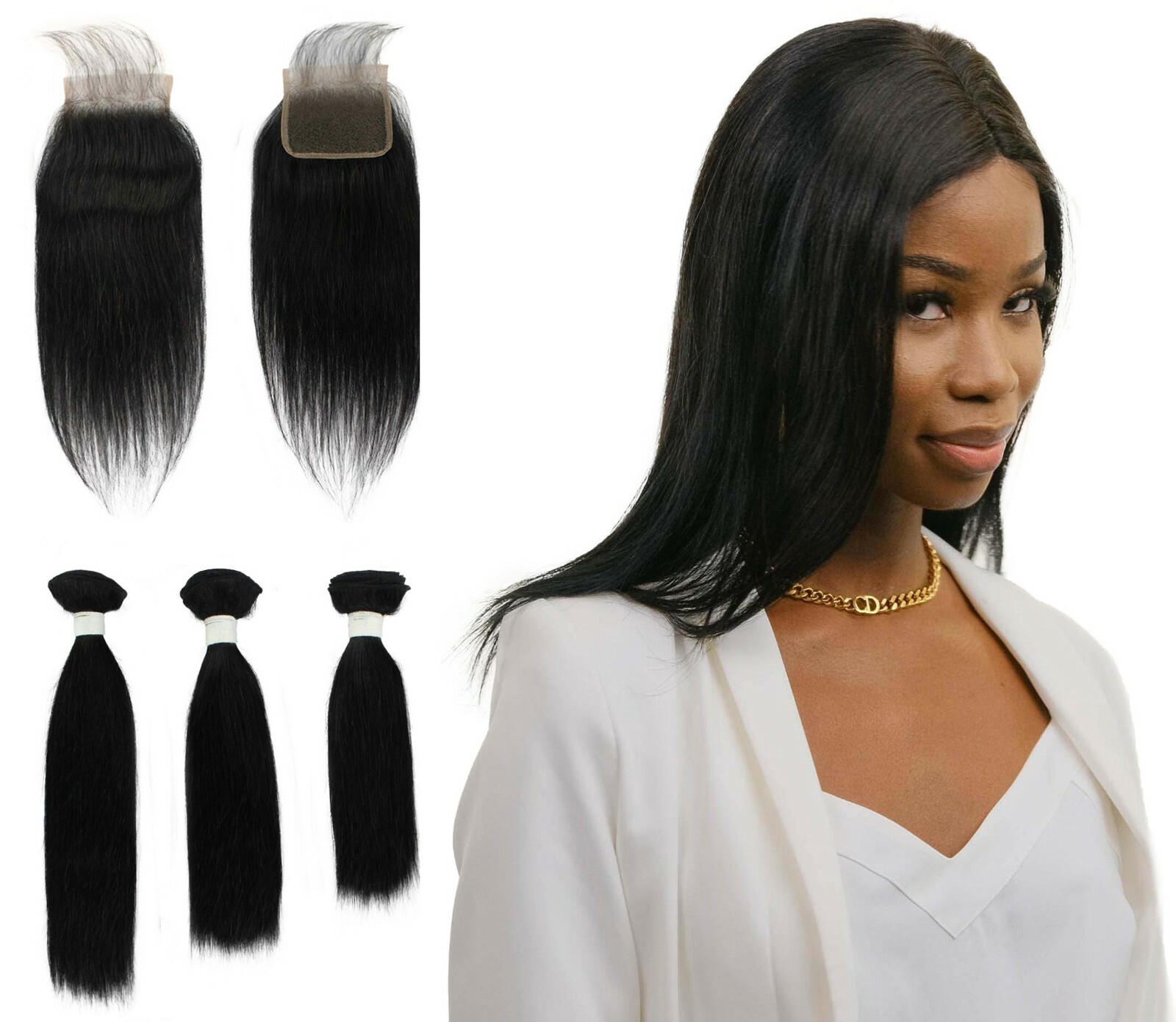 LUXLUXE Rico 100% Human Hair Bundle Free Part 4X4 Hand Tied Swiss Lace Closure