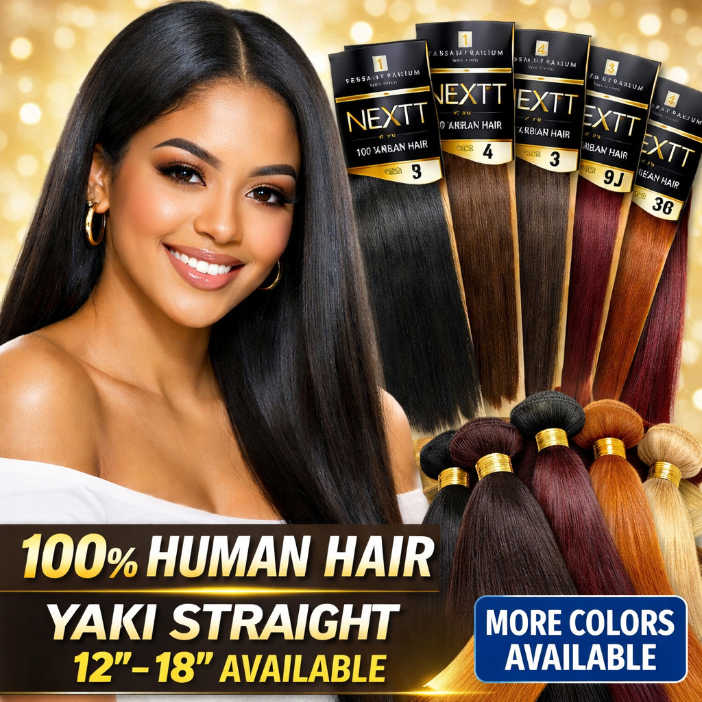 Sensationnel NEXTT 100% Human Hair Yaki Straight Weave 8″ 10″ 12″ 14″ 16″ 18″ Co