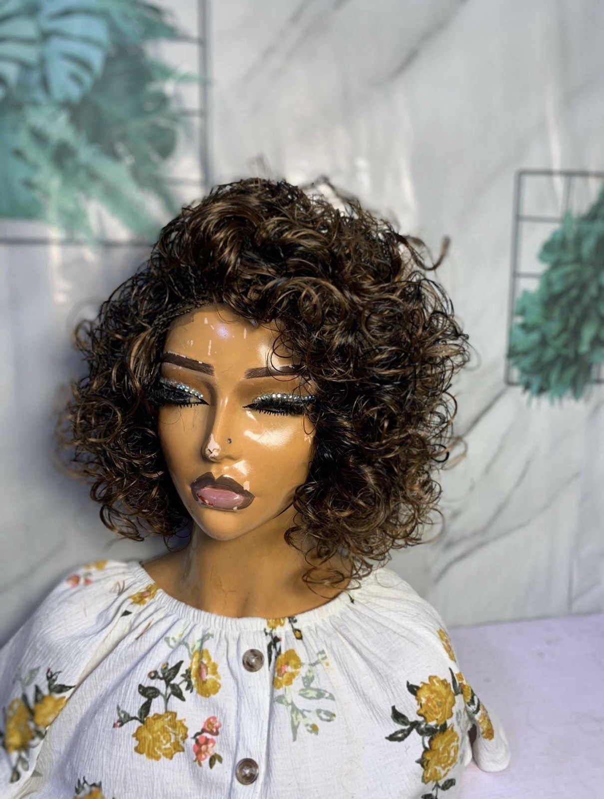 Curly Wig for Women – Dark Brown Black Golden Brown | 10 Inches | Natural Look