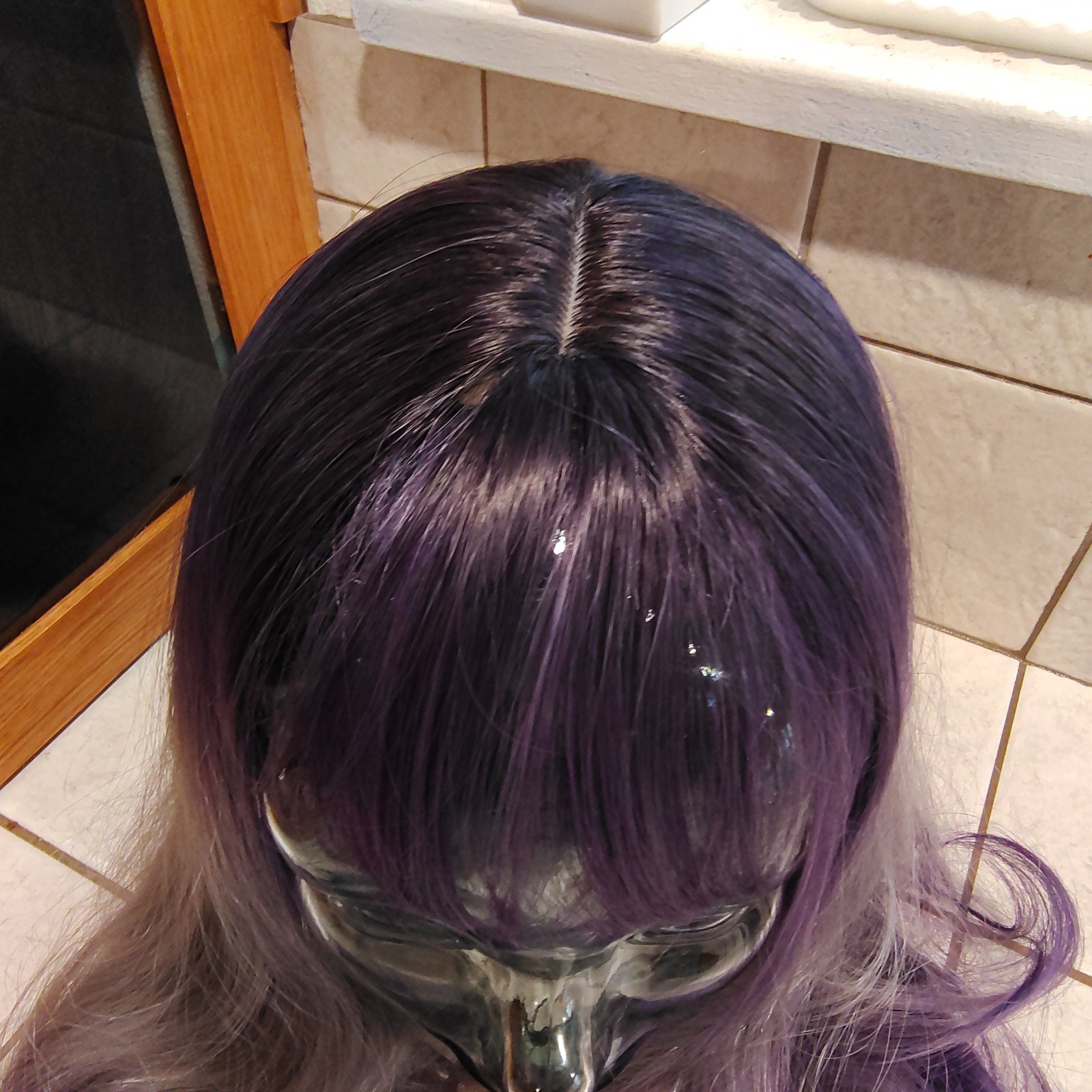 Synthetic Wig K-pop Idol Style ombre black White Purple Wave 18 Inch & Bangs B74