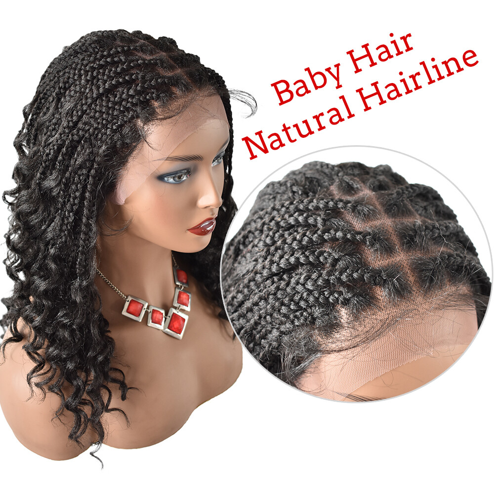 Hand Braided Cornrow Women Wig Lace Front Lightweight Glueless Synthetic Wavy US