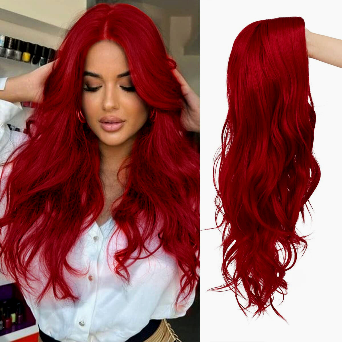 Earin 22″ Long Red Wavy Wig Center Part party girl cosplay celebrity actress