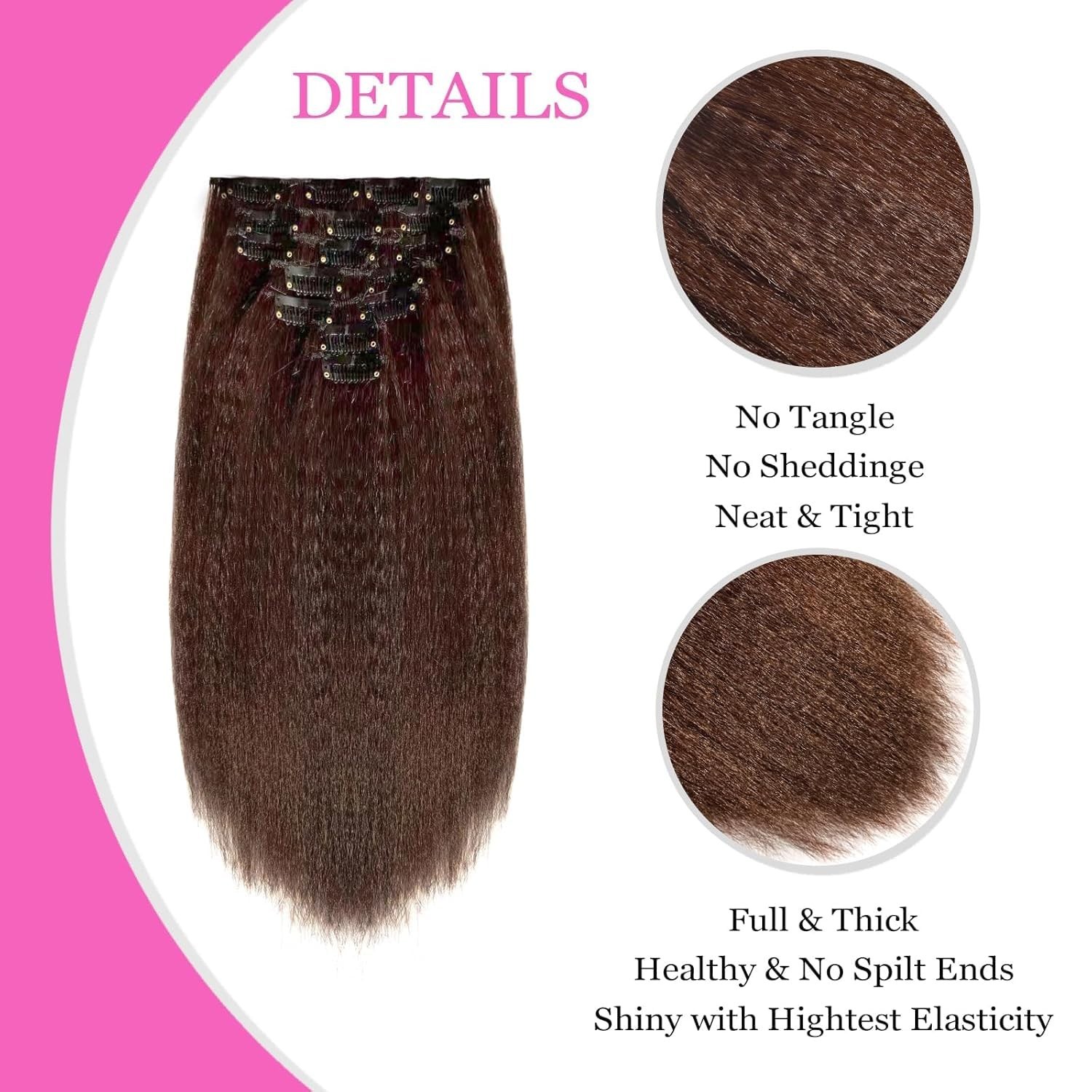 12 Inch Yaki Kinky Synthetic Clip in Hair Extensions 7 PCs 95g #4 Dark Brown