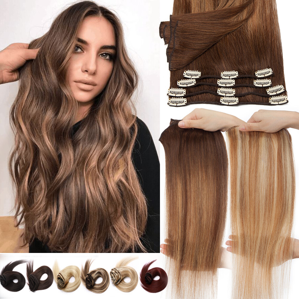Balayage Human Hair Extensions AAA+ Clip In Real Remy Hair Full Head 8Piece SALE