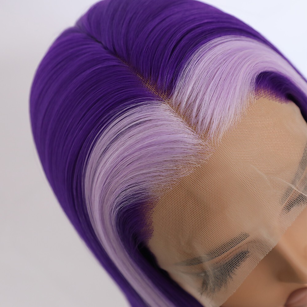 Long Straight Synthetic Lace Front Wigs Purple Hair Heat Resistant Women Party