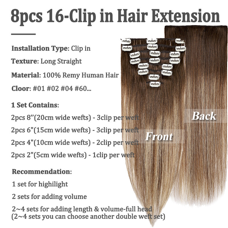 CLEARANCE Clip In Human Hair Extensions Real Remy Hair 8Pieces 18Clips Full Head