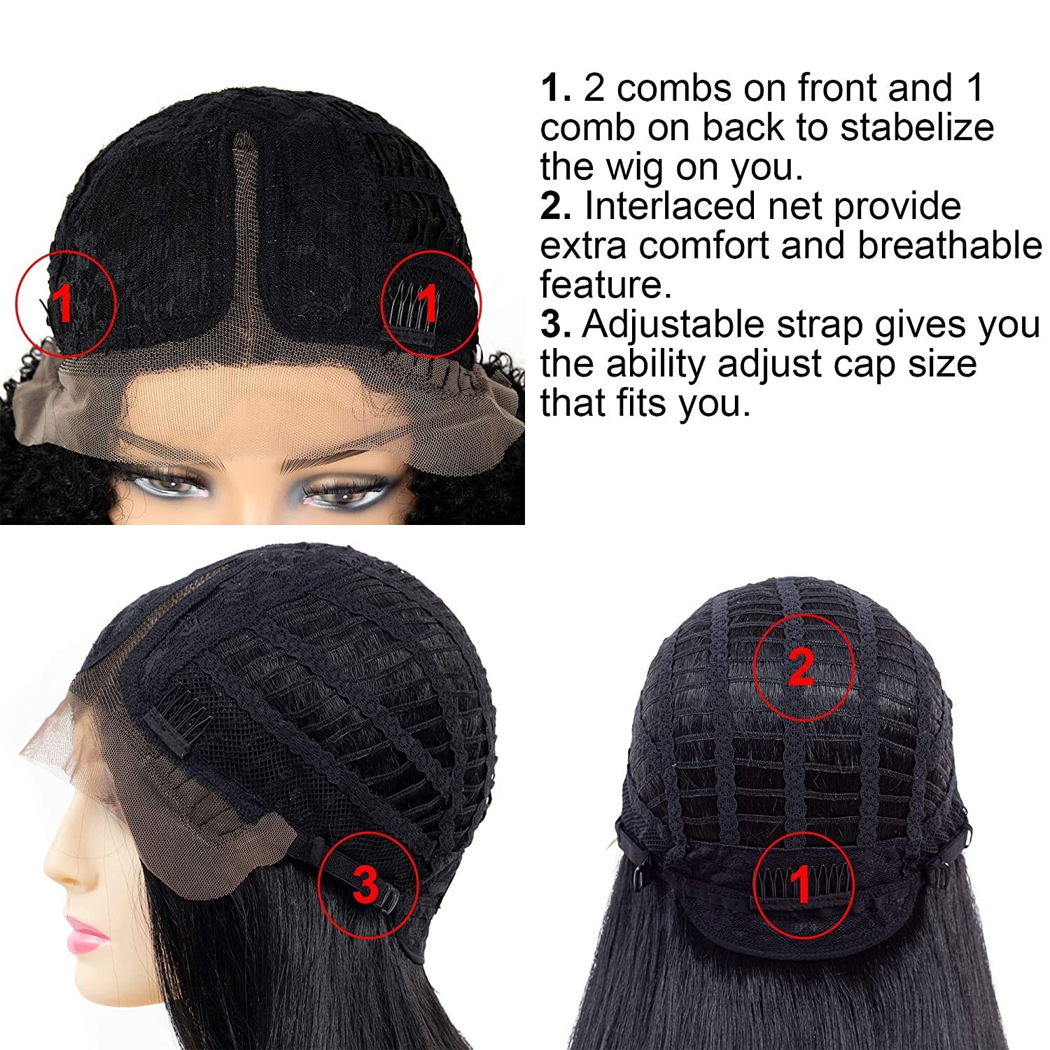 OneDor Afro Kinky Curly Lace Front Wig with Dark Root for African American Women