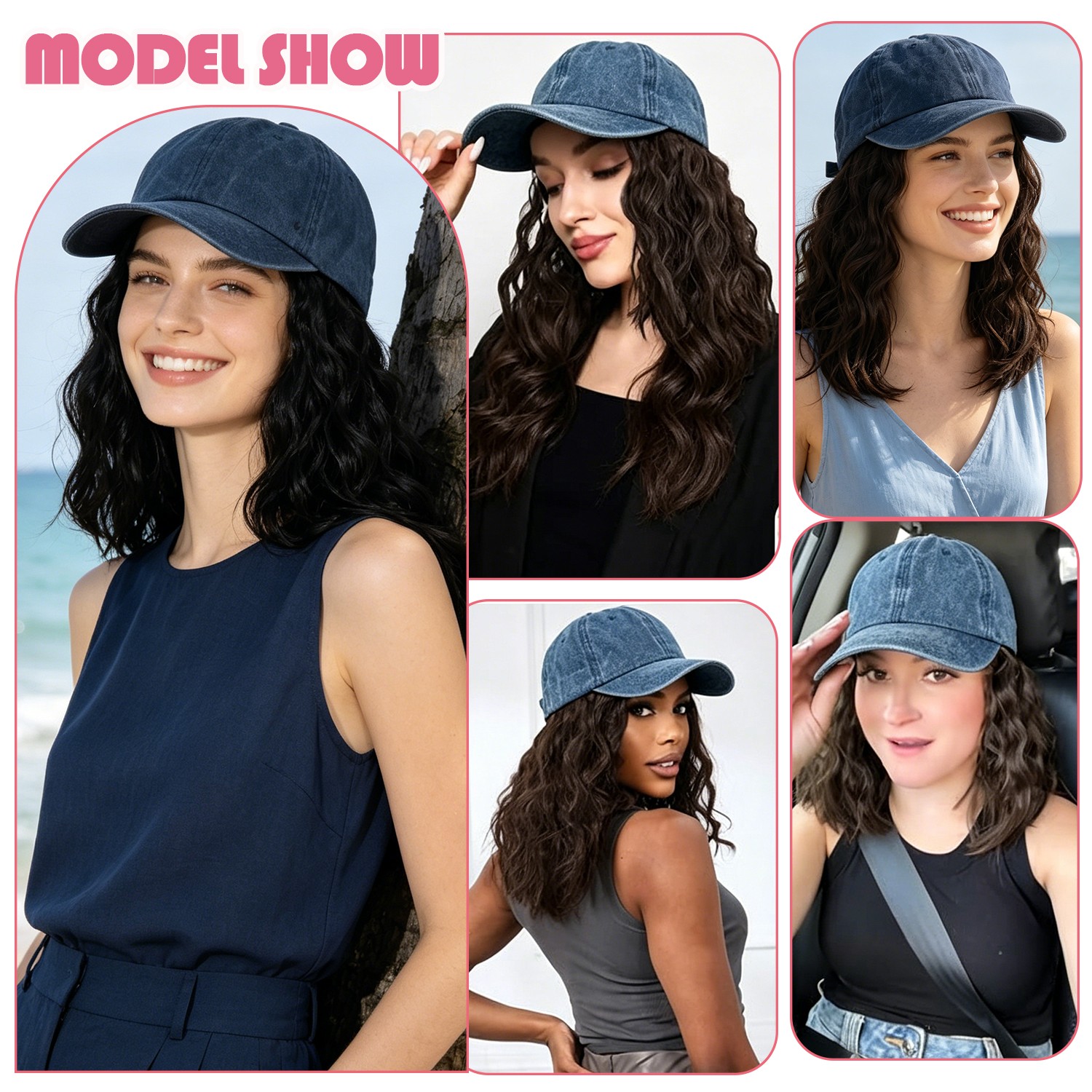 Instant Style 8″ Curly Wavy Cap Wig Adjustable Baseball Hat with Attached Hair M
