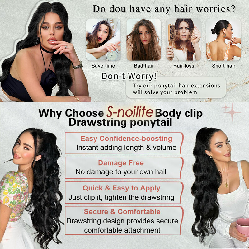 Long Braids Ponytail Drawstring Straight Body Wave Hair Extension Real As Human