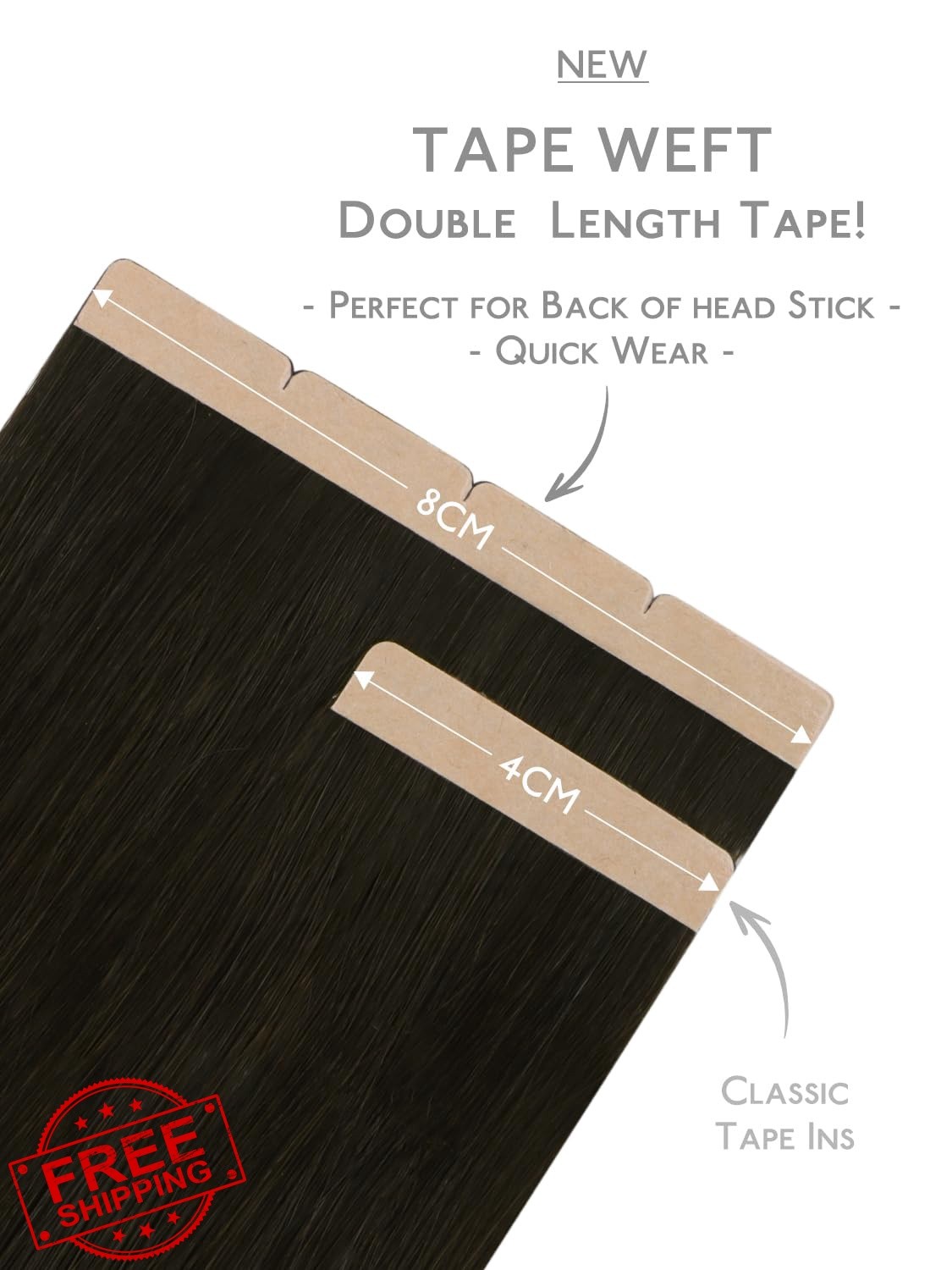 Wennalife Tape Hair Extensions 14″ 100g #1B Natural Black