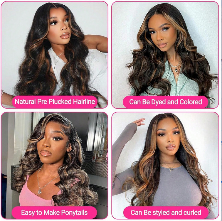 Transparent Lace Wigs 200% Density Human Hair 13×4 Ombre 1B/30 Body Wave