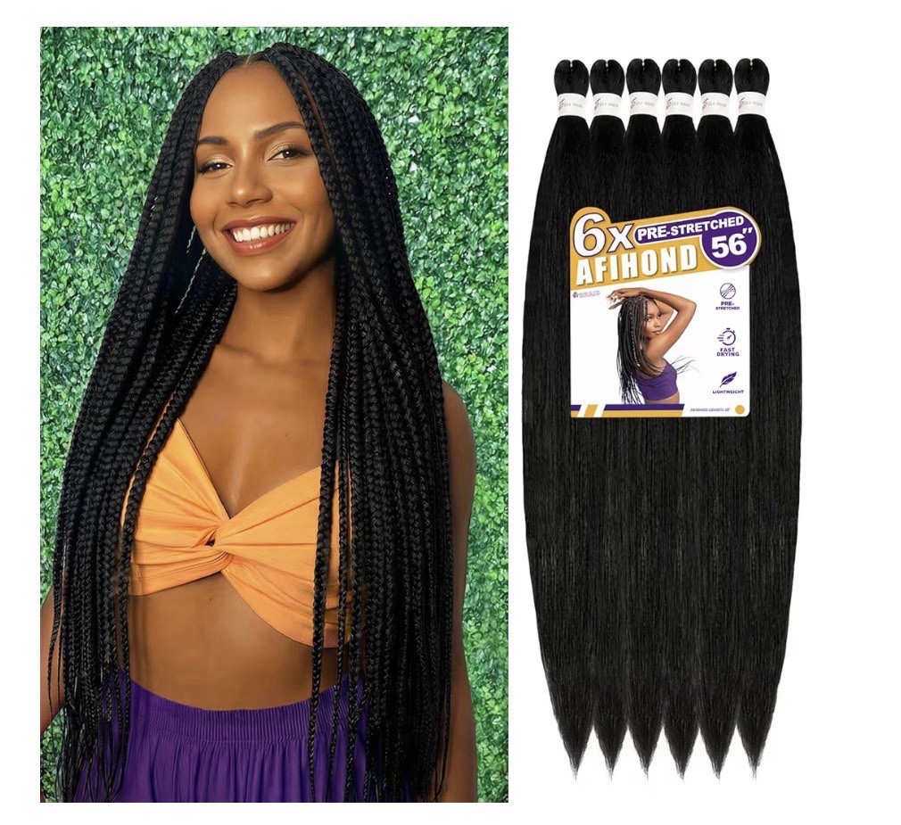 6X Pre-Stretched Synthetic Hair Extension 56 Inch Black Braid
