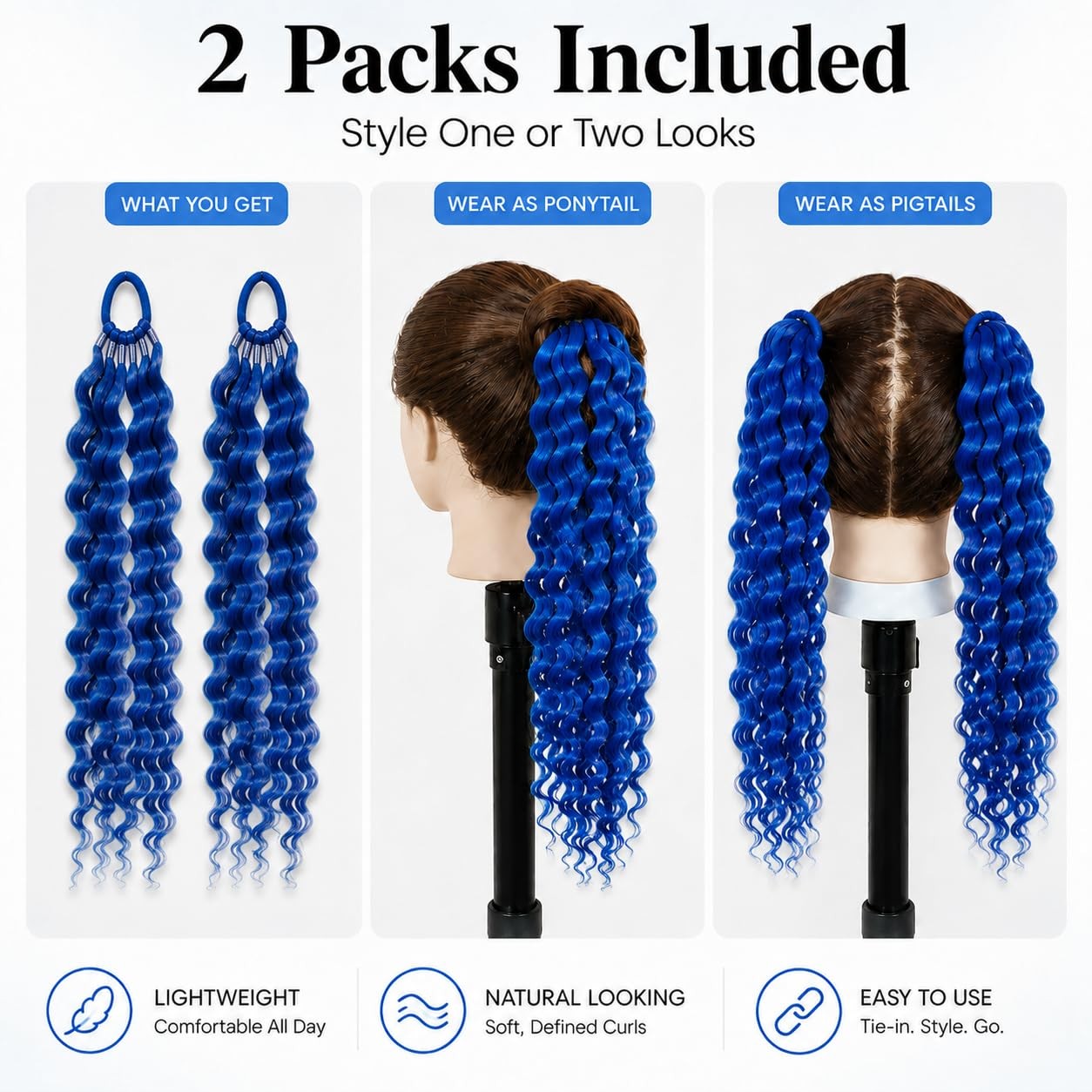 Blue Hair Extensions Tie in Curly Ponytail Extension Wavy Crazy Hair Pride Da…
