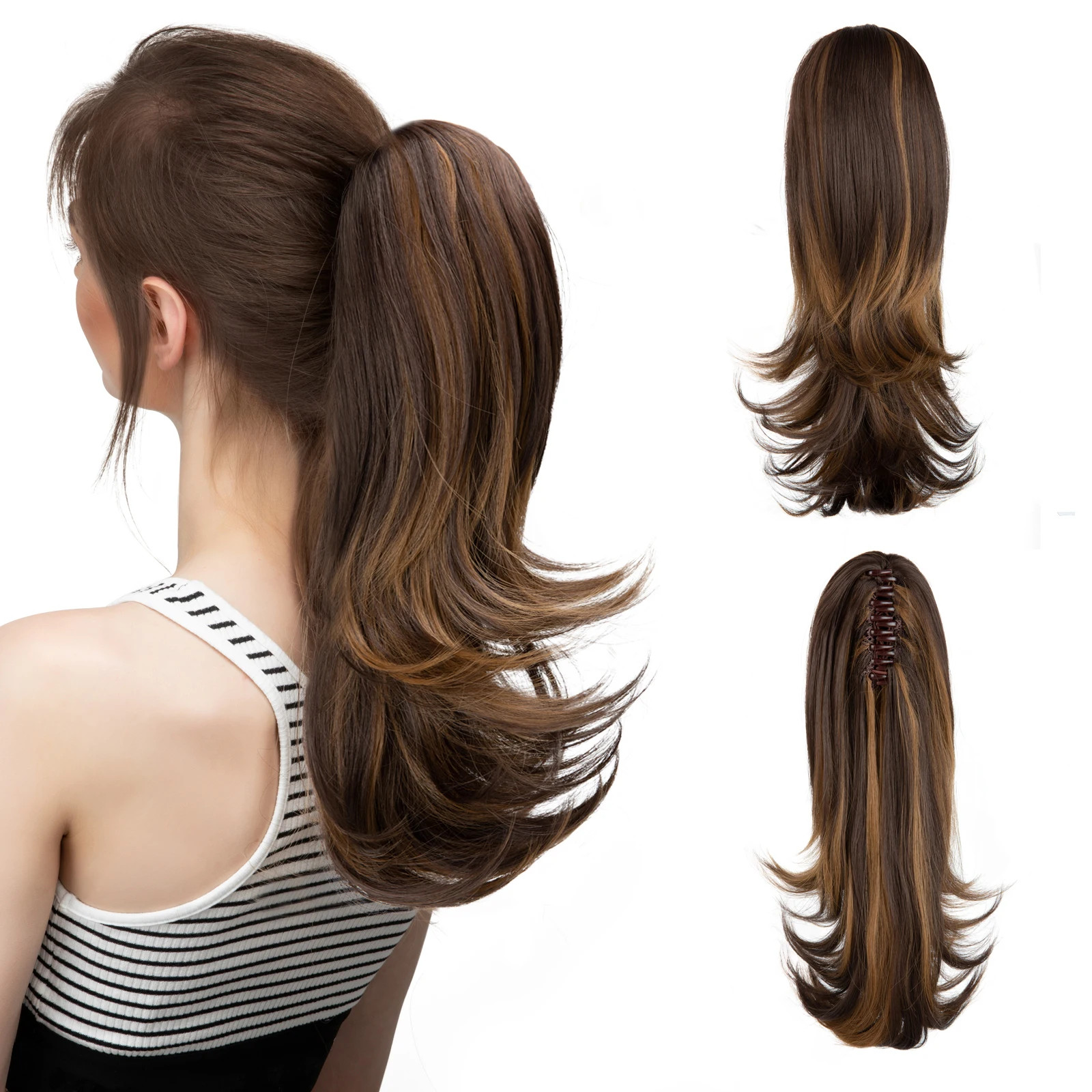 14 Inch Synthetic Claw Clip Ponytail Extensions Wavy Blonde Black Hair