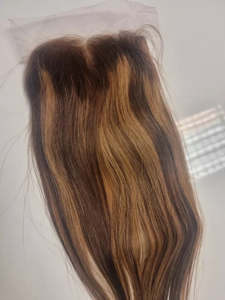 16INCH BRAZILIAN VIRGIN HAIR STRAIGHT 5X5 WIDER SILK BASE CLOSURE 4/27# BALAYAGE