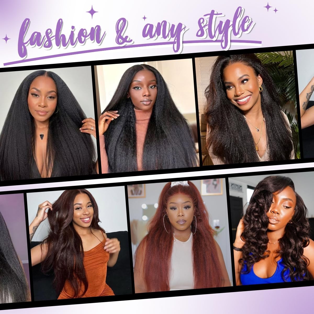 22″ Kinky Straight Clip-In Hair Extensions 120g 8Pcs Double Weft Human Hair Full