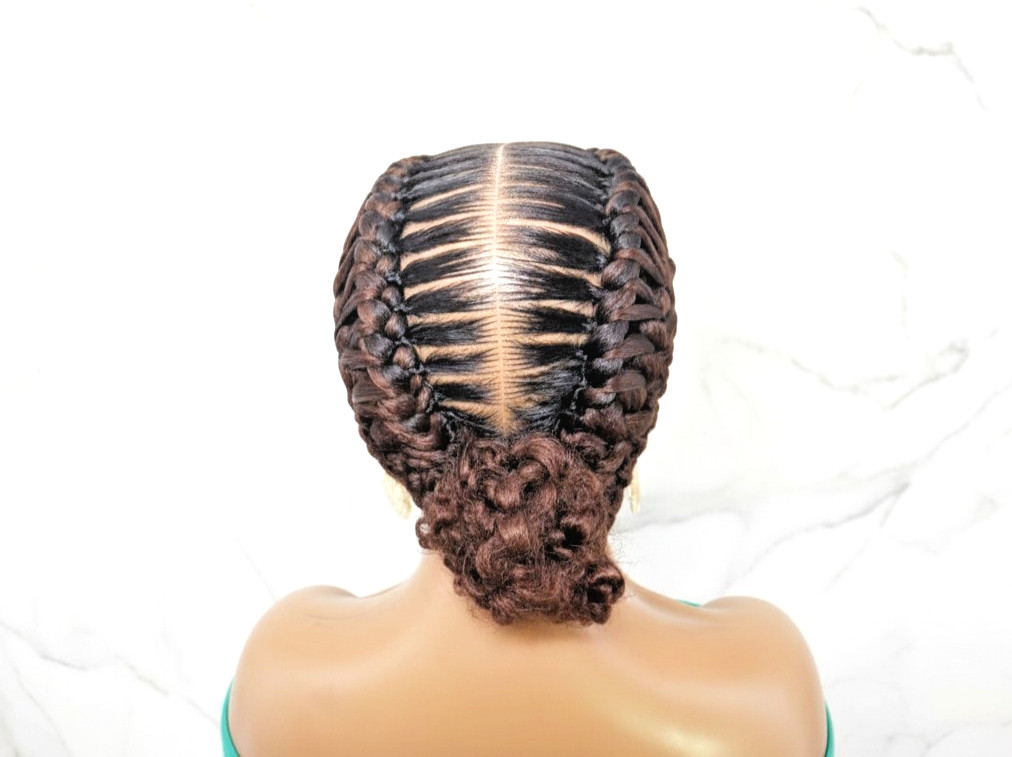Braided Wig: Double Dutch Braids Braided Bun. Full Lace Cap, Baby Hair