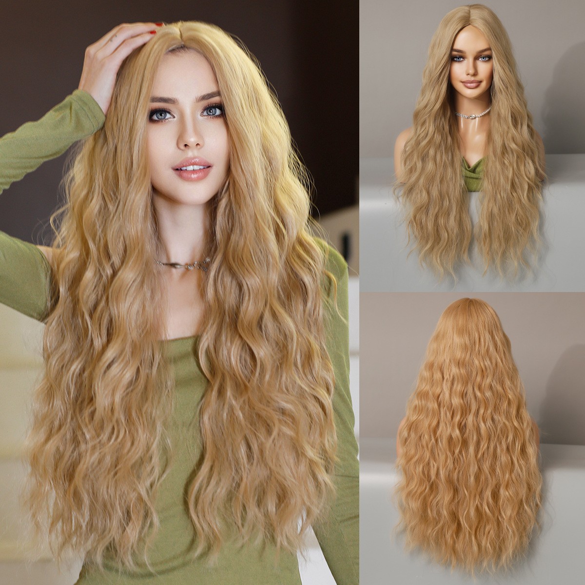 Multiple Colors Available Middle Part Long Wavy Full Head Synthetic Wig For