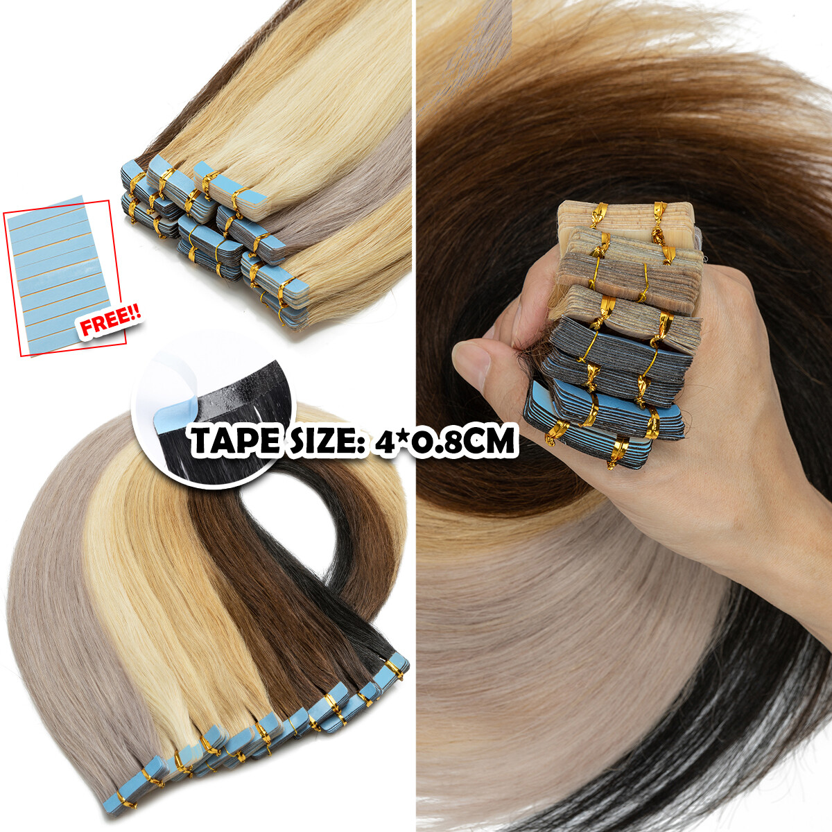 60PCS/150G Thick Tape In Remy Human Hair Extensions Full Head Skin Weft BLONDE S