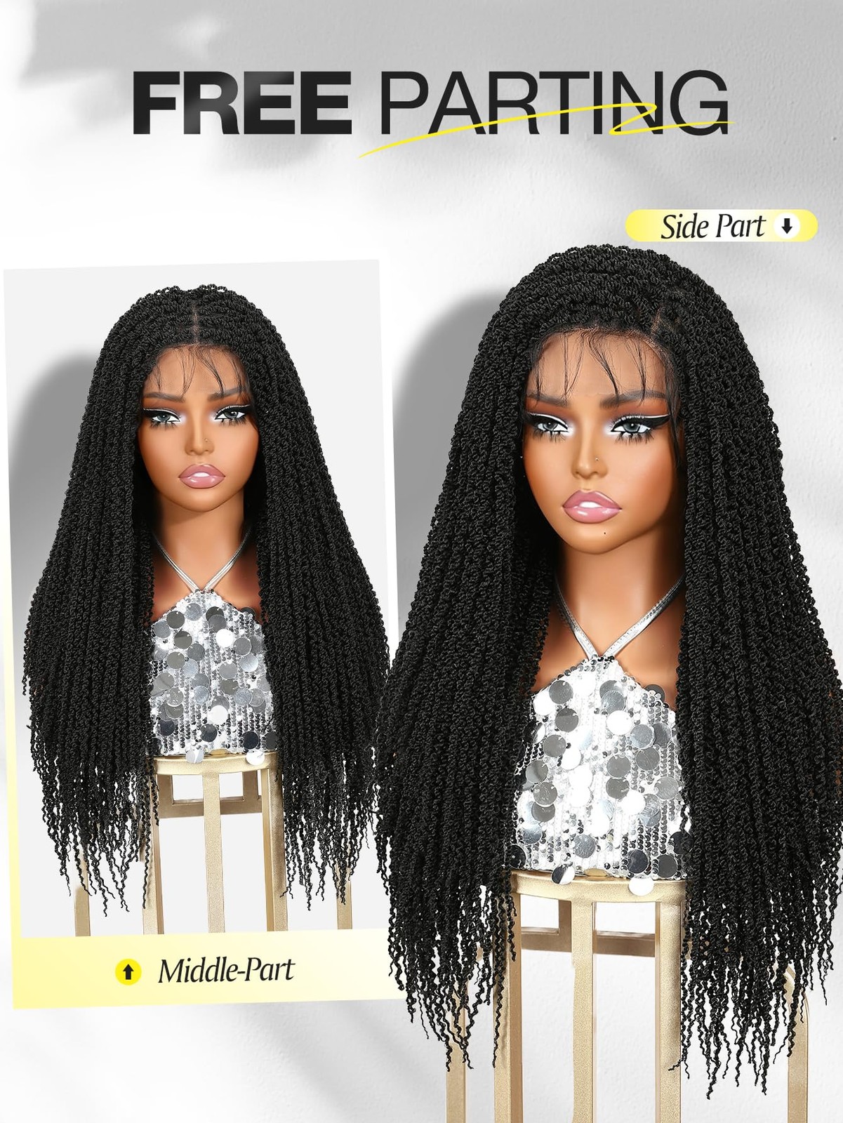 Full Double Lace Mini Twist Braid Black Spiral Coiled Wig with Baby Hair