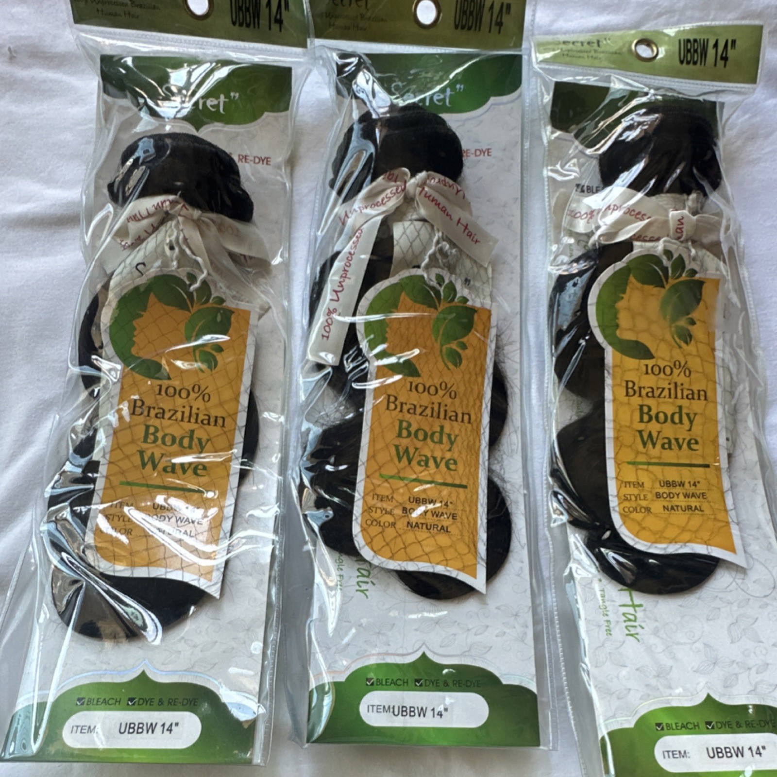 Secret 100% Brazilian Remy Human Hair Body Wave Weft Extensions 14″ Natural 3 pk