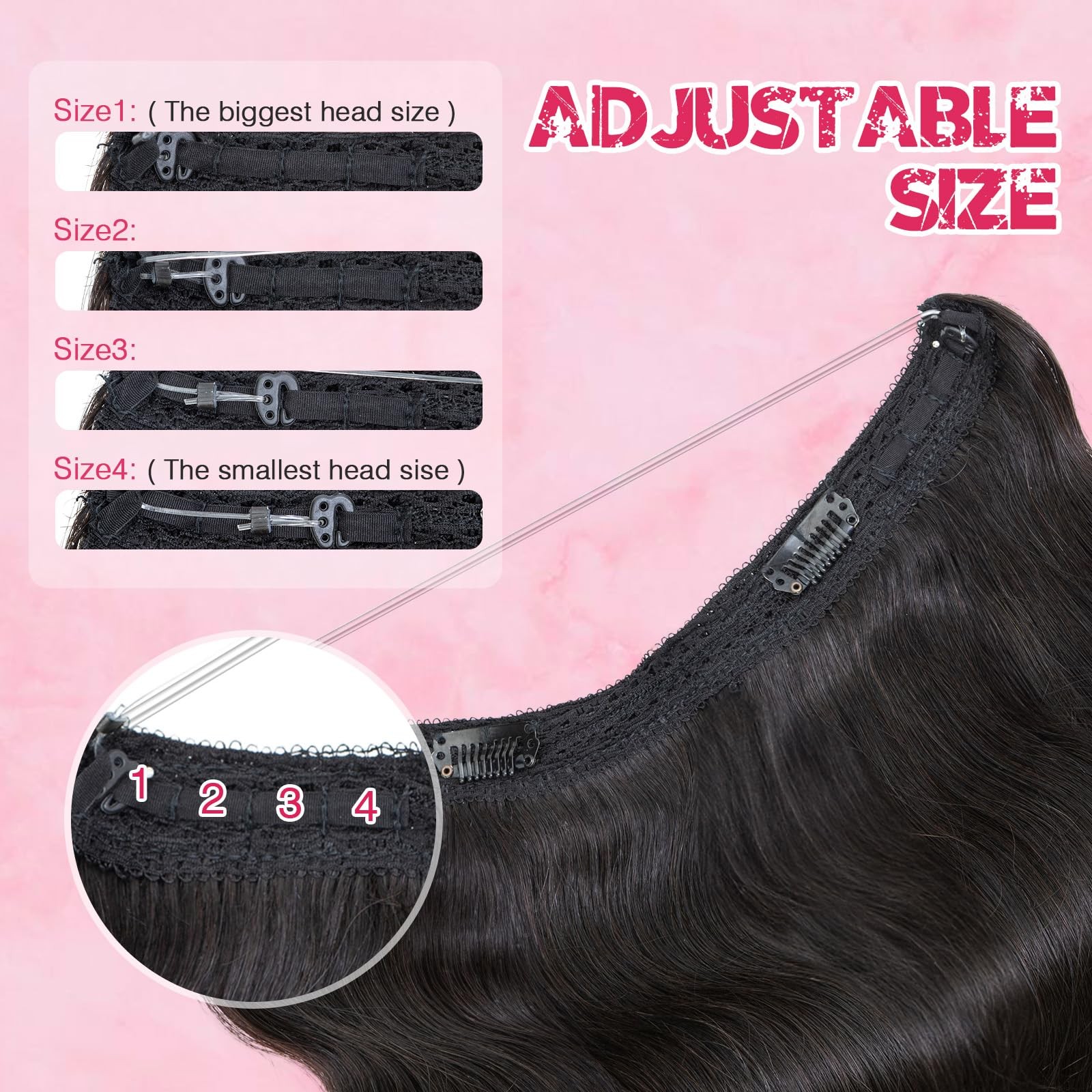 Halo Hair Extensions Real Human Hair My-Lady Adjustable Halo Extensions Real