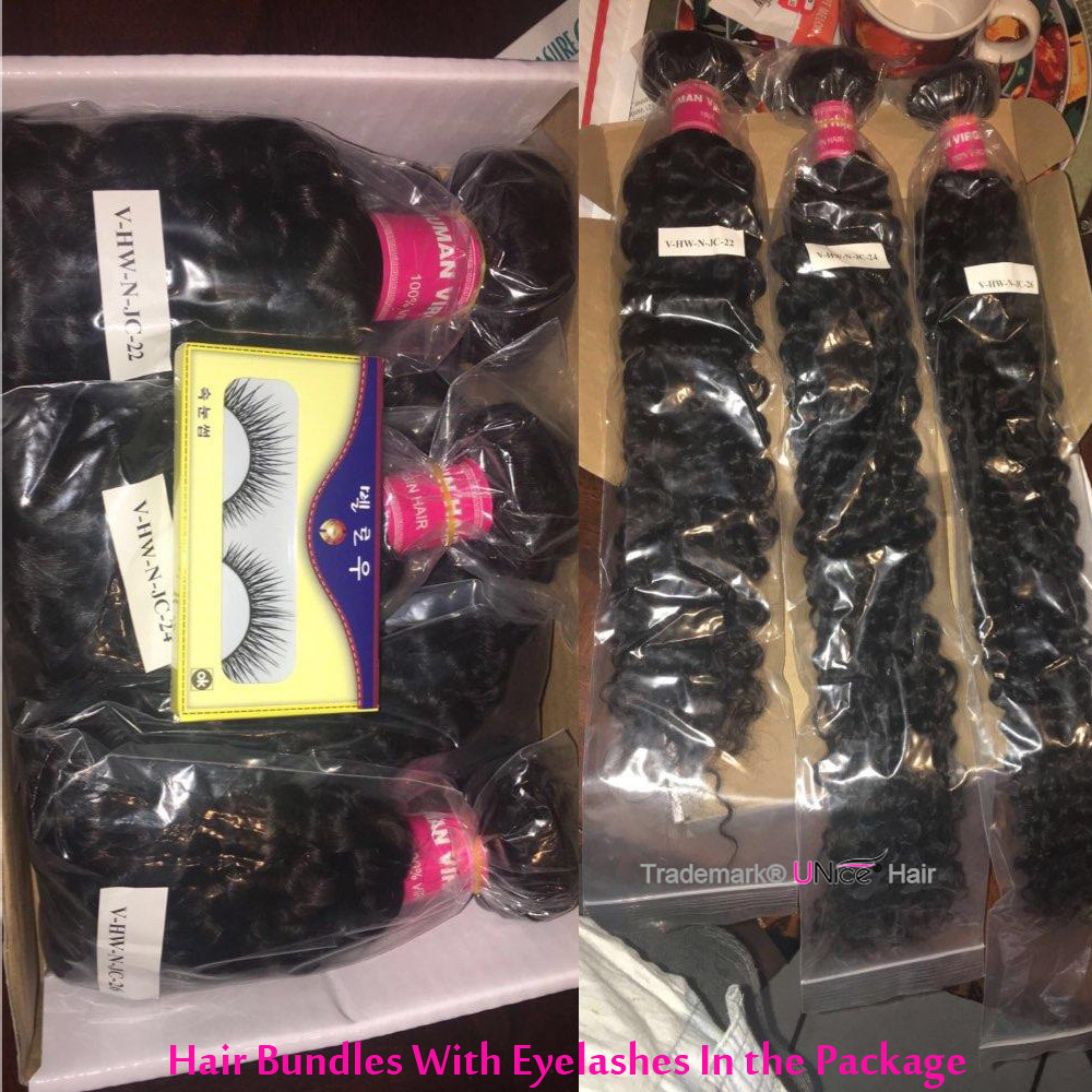 UNice 3 Bundles Malaysian Curly Human Hair Extensions with Lace Closure Wefts US