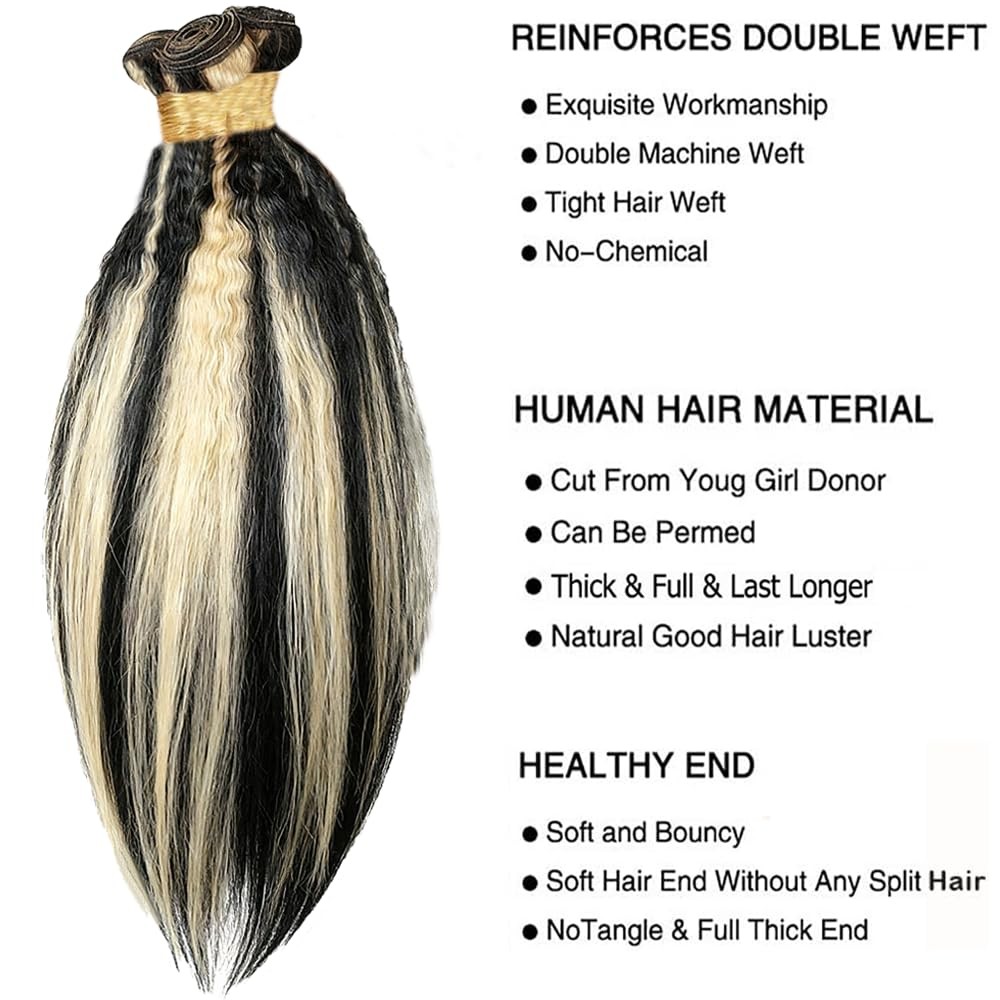 Younghann Color P1B/613 Blonde Kinky Straight Bundles Brazilian Unprocessed
